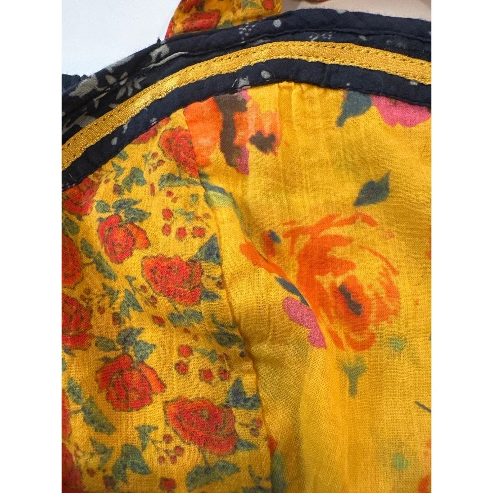 Free People Floral Smocked Bralette Crop Top Yellow Navy OB1999172‎ Size 12
